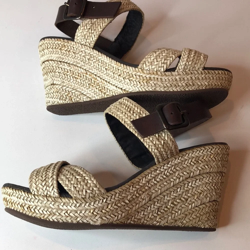 NEW Sesto Meucci Slingback Wedged Heel Sandals Shoes Made In Spain Women’s 7